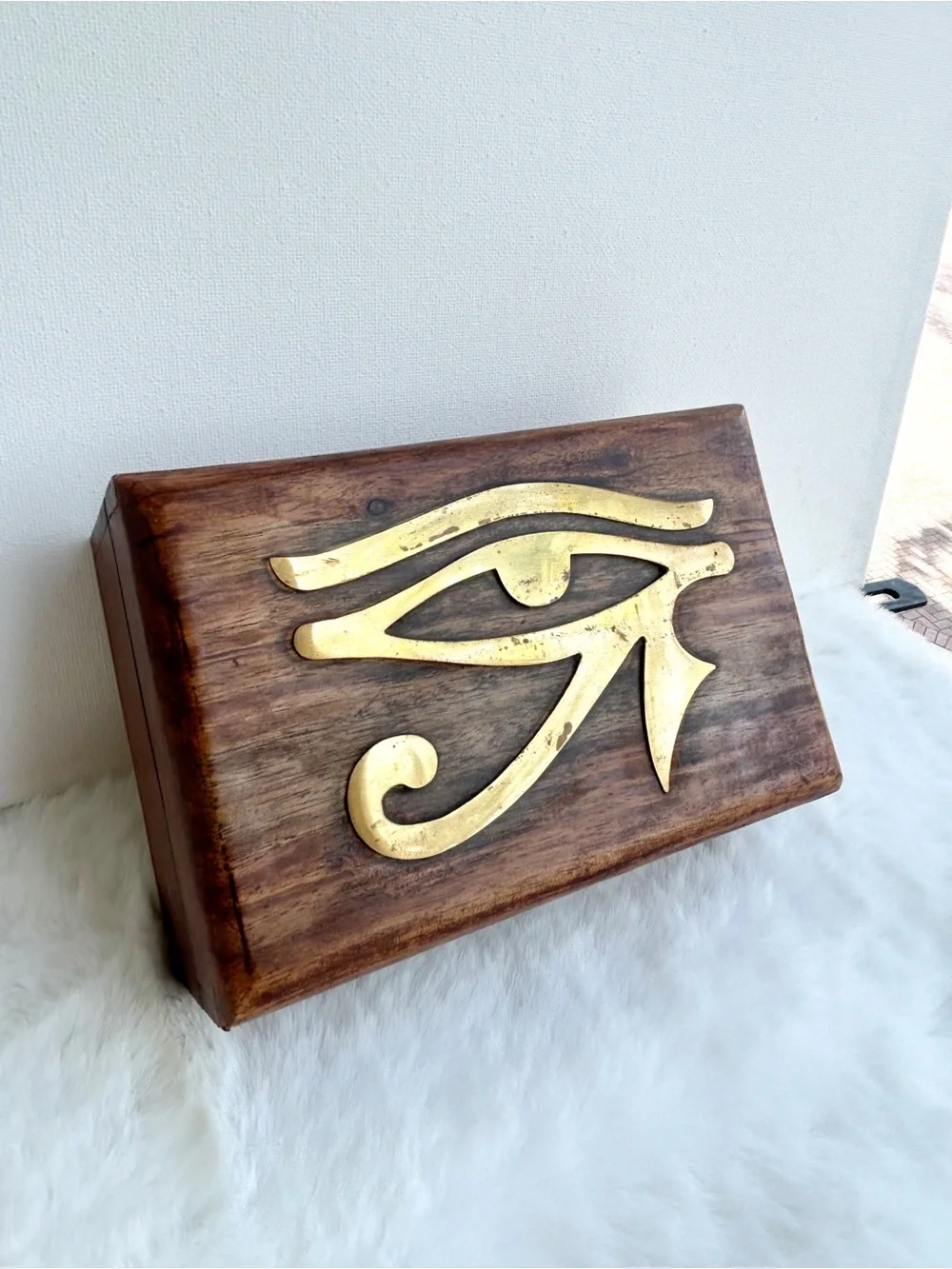 Eye of Horus Wooden Trinket Box Egyptian Jewelry Storage Box 4”x 6”